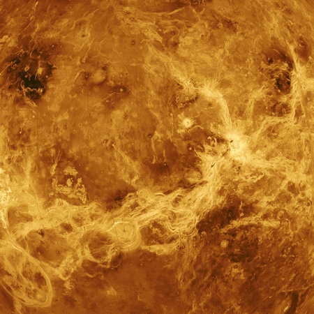 Venus planet surface texture background close up. A golden amber marble texture background. Elements...