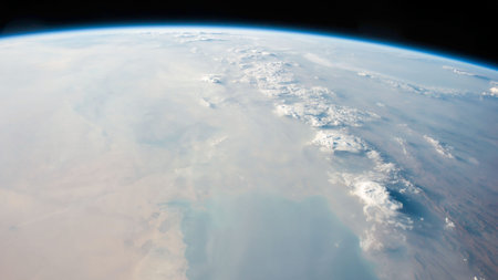 Planet Earth horizon over Persian Gulf from space view. Elements of this image furnished by NASA.