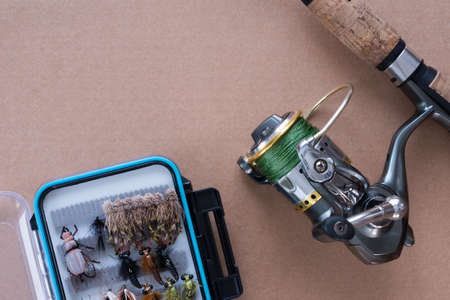 Fishing gear. Fishing rod, spinning, reel, baitの写真素材