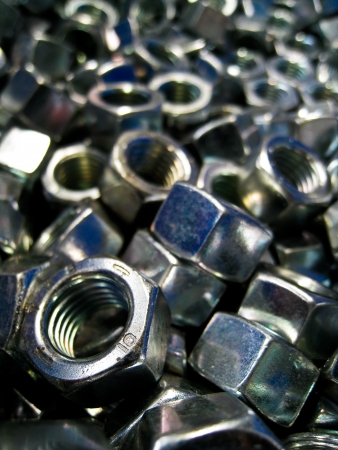 A lot of steel nuts