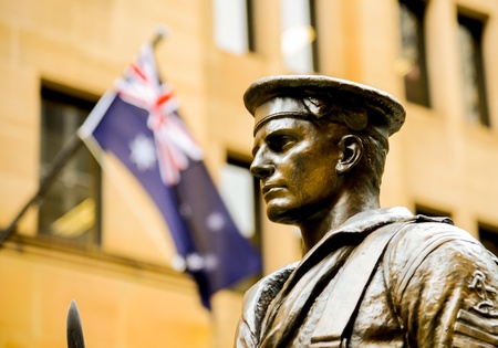 Steel soldier statue with Australia flagの写真素材