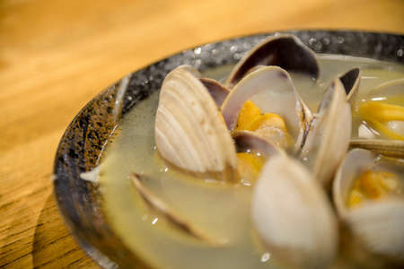 Boiled clam with soup in Japanese styleの写真素材