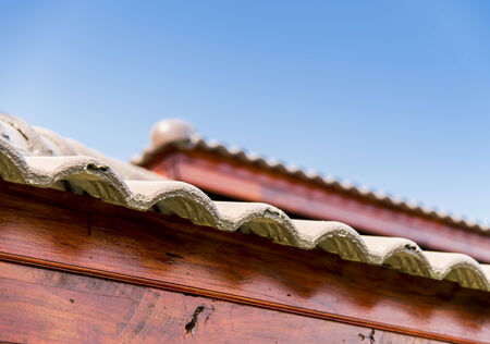 Ceramic roof with blue skyの写真素材