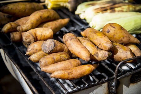 Sweet potato on barbecueの写真素材