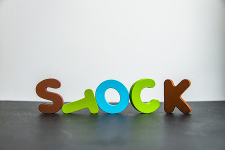 Colorful Wooden word stock with white backgroundの写真素材