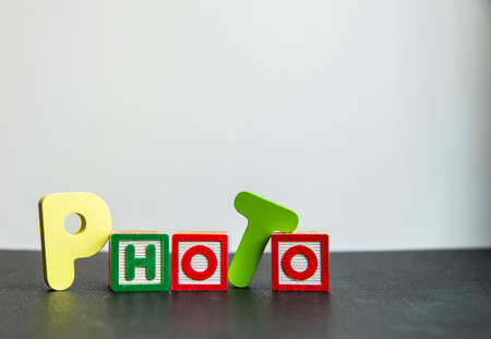 Colorful Wooden word photo with white backgroundの写真素材