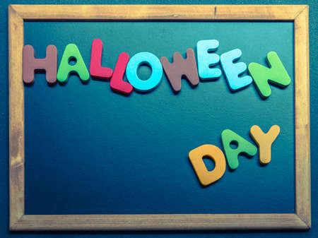 Halloween day wooden word on black board2の写真素材
