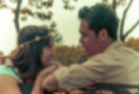 Lover couples sit in the garden with romance scene in Blur styleの写真素材