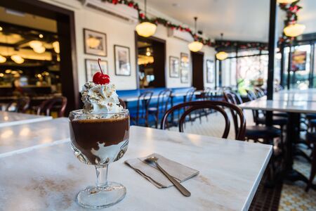 Famous Hot Fudge Sundae ice cream in Ghirardelli Squareの写真素材