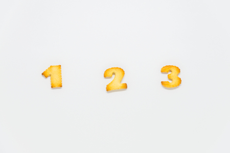 Number shape of cracker on white backgroundの写真素材