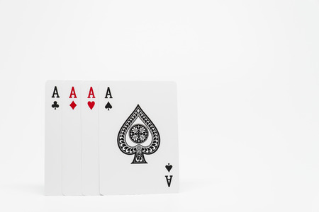 Four Ace of cards on white background and selective focus