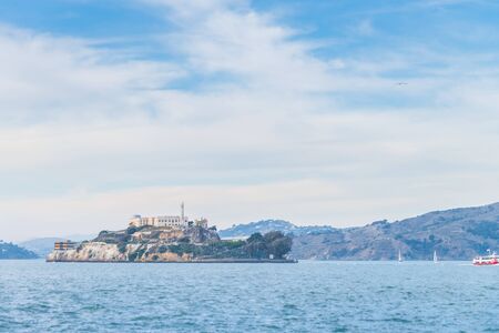 Alcatraz prison Island in San Franciso USA with blue skyの写真素材