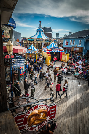 SAN FRANCISCO, USA - NOVEMBER 21, 2015 : Pier 39 of San Francisco. Pier 39 is a shopping center and popular tourist attraction built on a pier in San Francisco, Californiaのeditorial素材