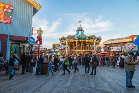 SAN FRANCISCO, USA - NOVEMBER 21, 2015 : Pier 39 of San Francisco. Pier 39 is a shopping center and popular tourist attraction built on a pier in San Francisco, Californiaのeditorial素材