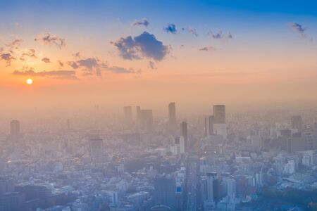 City view in the sunset scene from top of buildingの写真素材