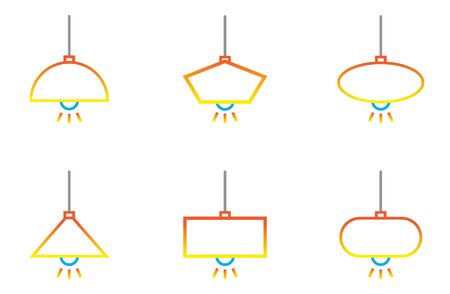 Chandelier Hanging lamp out line icon set with isolated white backgroundのイラスト素材