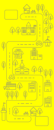 Vertical view of Simple black line urban town map icon on yellow backgroundのイラスト素材