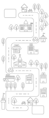 Vertical view of Simple line urban town map icon on white backgroundのイラスト素材