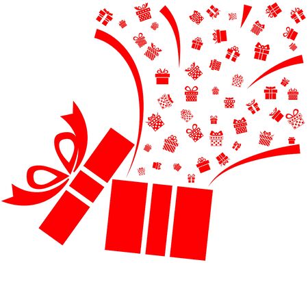 Opened red present box with small present box icon on white backgroundのイラスト素材
