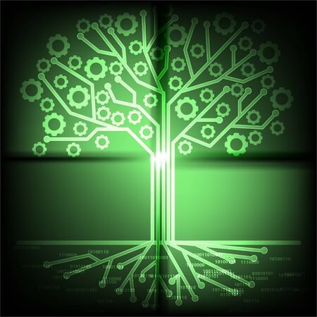 Digital technology and tree of gear on green backgroundのイラスト素材