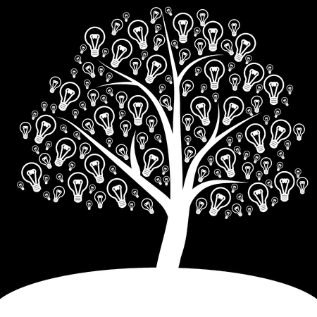 Yellow tree of light bulb icon on yellow backgroundのイラスト素材