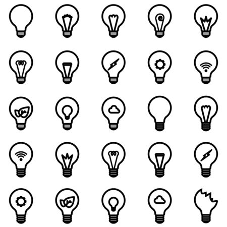 Variety type of light bulb in different detail inside vector isolated icon on white backgroundのイラスト素材