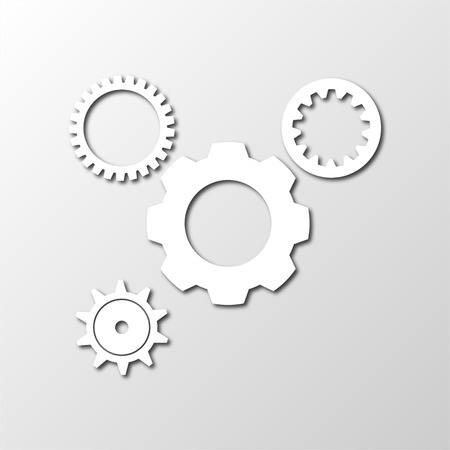 Simple white gear wheel icon vector on grey backgroundのイラスト素材