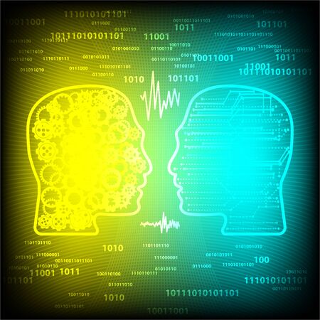 Two human silhouetted communicate in digital backgroundのイラスト素材