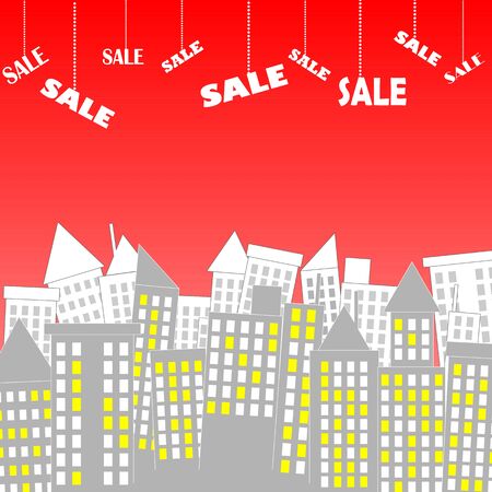 Sale word hang on red sky with City townのイラスト素材