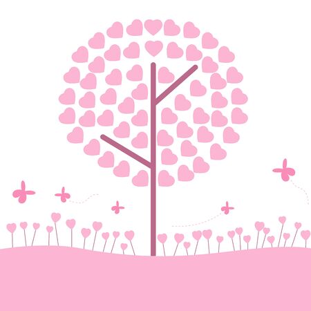 Tree of pink heart with flower in romance and valentine conceptのイラスト素材