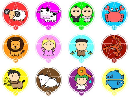Colorful Cartoon sign of twelve Zodiac star icon vector isolatedのイラスト素材