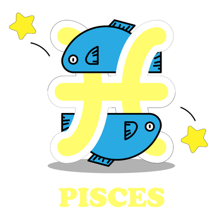 Pisces cartoon with Big Zodiac sign icon vector isolated on white backgroundのイラスト素材