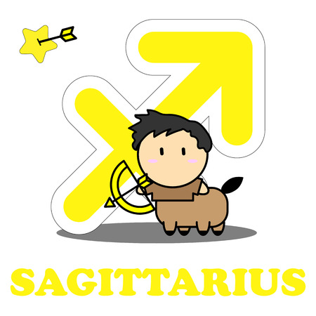 Sagittarius cartoon with Big Zodiac sign icon vector isolated on white backgroundのイラスト素材