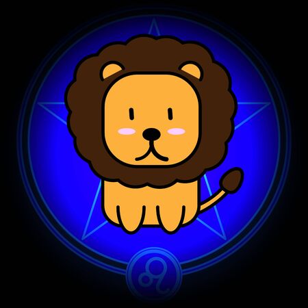 Cartoon sign zodiac of Leo vector icon on dark blue star backgroundのイラスト素材