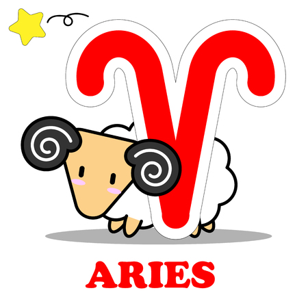 Aries cartoon with Big Zodiac sign icon vector isolated on white backgroundのイラスト素材