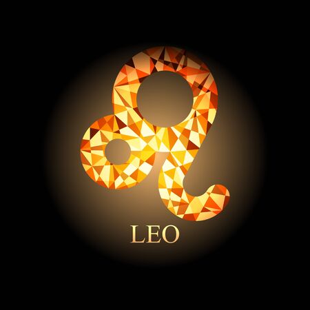 Orange polygonal Leo zodiac icon sign symbol vector illustration on black backgroundのイラスト素材