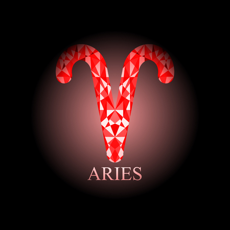 Red polygonal Aries zodiac icon sign symbol vector illustration on black backgroundのイラスト素材