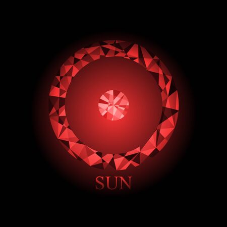 Red polygonal Sun icon astronomy sign symbol vector illustration on black backgroundのイラスト素材