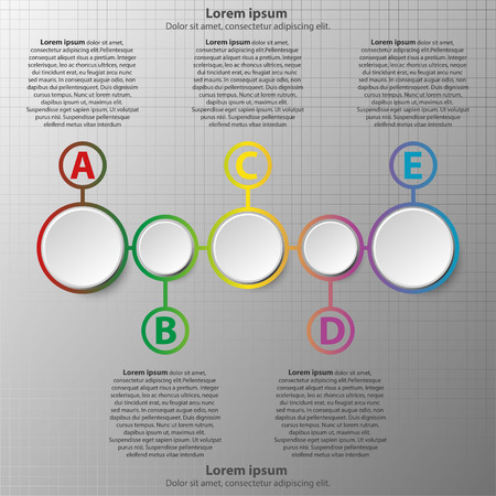 Five simple 3d paper circles on colorful time line for website presentation cover poster vector design infographic illustration conceptのイラスト素材