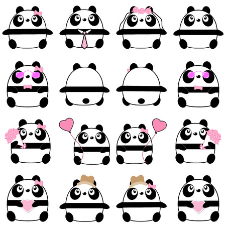 Lovely cute couple cartoon panda collection set with variety charactor isolate vector iconのイラスト素材