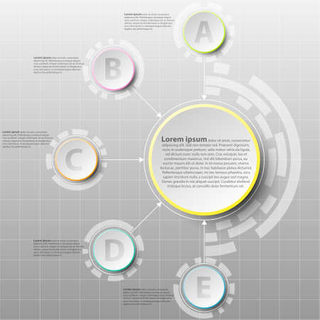 Coloful paper circle with five topics for website presentation cover poster vector design infographic illustration conceptのイラスト素材