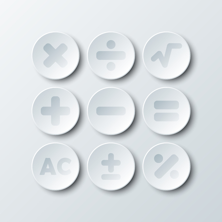Simple white 3d circle paper of calculator sign icon for vector design illustration conceptのイラスト素材