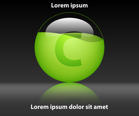 Green liquid inside grossy glass marble with reflex shadow for website presentation cover poster vector design infographic illustration conceptのイラスト素材