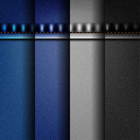 Four Realistic Colorful denim texture pattern graphic vector designのイラスト素材