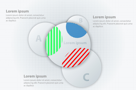 Three white circles intersection colorful with Big circle for website presentation cover poster vector design infographic illustration conceptのイラスト素材