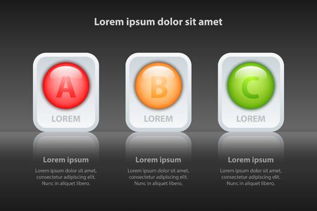 Colorful Three topics 3d circle on white square and reflection glossy for presentation cover poster vector design infographic illustration conceptのイラスト素材