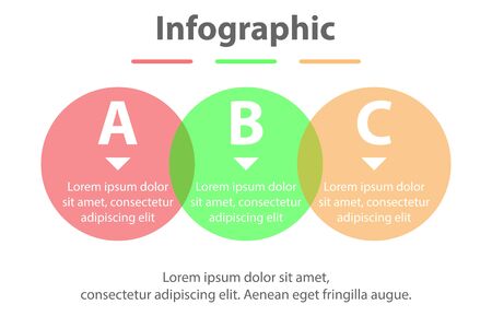 Three topics simple Colorful translucent circle in sequence timeline for presentation cover poster vector design infographic illustration conceptのイラスト素材