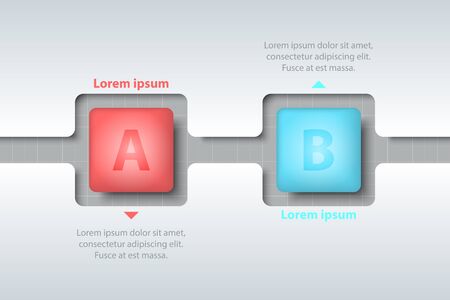Two topics of colorful 3d square in timeline carve white template on white grid for website presentation cover poster vector design infographic illustration conceptのイラスト素材