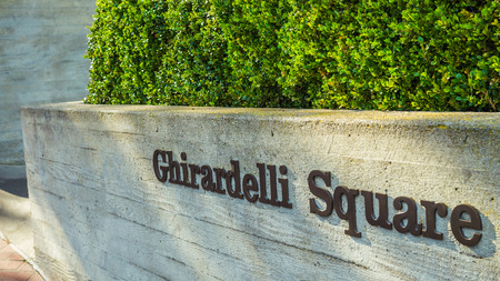 Ghirardelli Square sign on concrete wallの写真素材