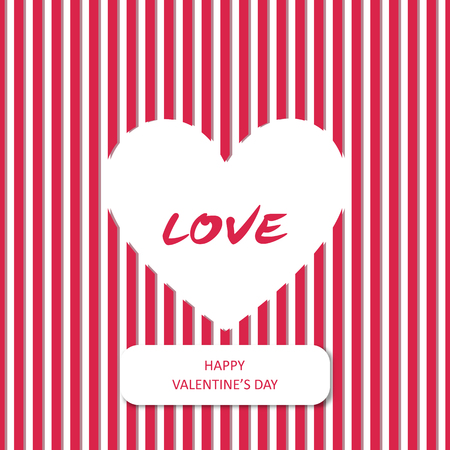 Simple white heart with love word on red stripe background for valentine card concept idea designのイラスト素材